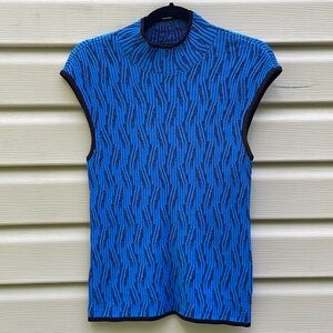 Cobalt Blue Mod Print Mock Neck Sweater Vest